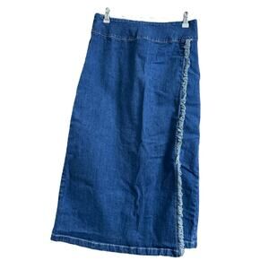 Monterey Bay Vintage Denim Fringed Midi Pencil Skirt size 10